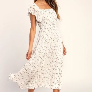 Lulu's White Floral Midi Dress